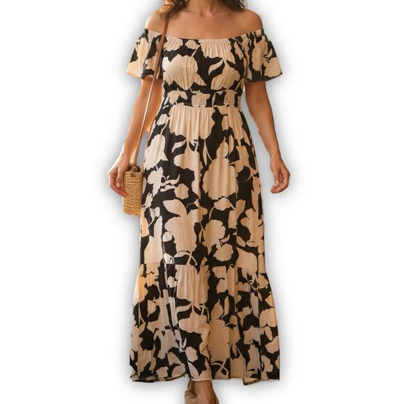 Ava & Viv Dress Boho Romantic Navy Floral Maxi Off Shoulder Ruffle Hem 1X - Picture 10 of 10